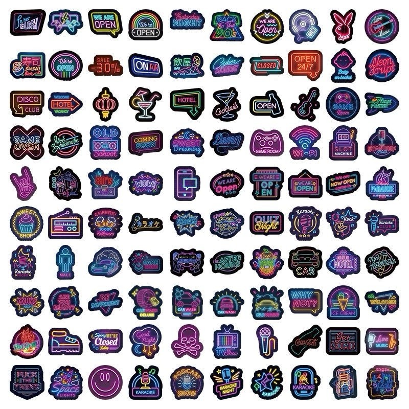 30 PCS Random Cool Neon Waterproof Stickers