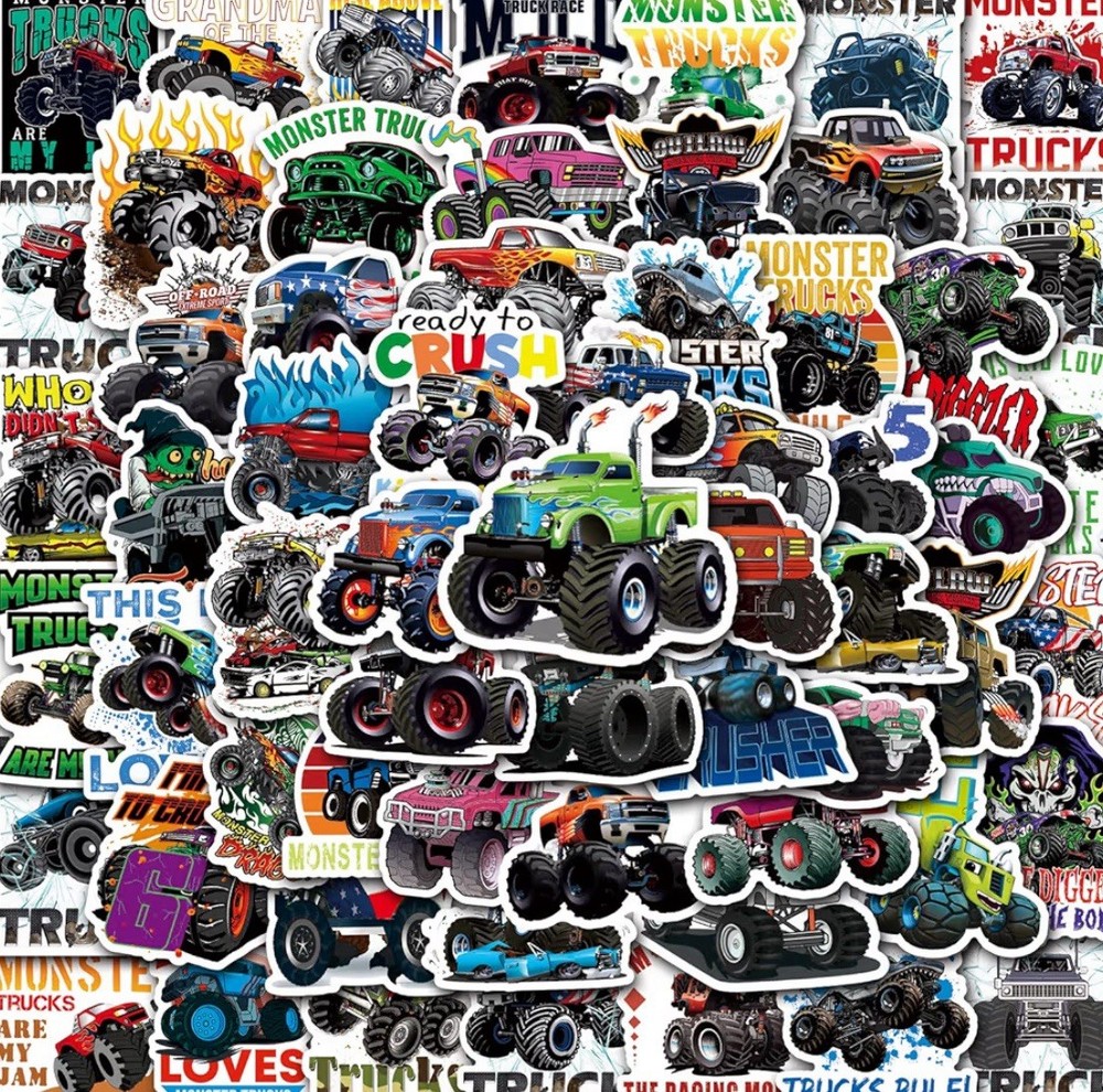 30Pcs Random Cool Monster Truck Car Waterproof Stickers Truck Party Favors Gift