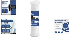 Strong 100 Ft White Nylon Rope – 1/8 Inch, Perfect for Crafts, Camping, and More