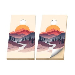 Premium Cornhole Vinyl Wraps – 3M Decal – Outdoor – Mountain River Landscape