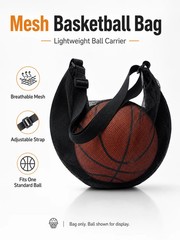 Mesh Basketball Bag Lightweight Ball Carry Bag Adjustable Shoulder Strap for Bas