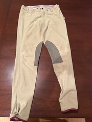 Women’s Devon Aire Beige Knee Patch Pull On Breeches Pants Size 28 M
