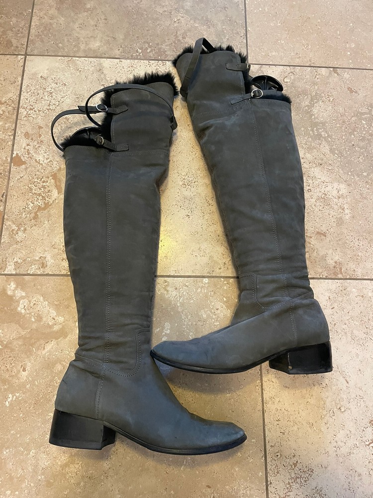 VGUC Gucci Gray Suede Over knee With Fur riding boots SZ 38 $1270 Adorable!!!