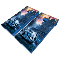 KT Cornhole Wraps Frozen Train Express Landscape laminated Cornhole Vinyl Wraps