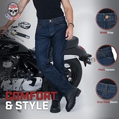 Men’s Riding Pants with CE LEVEL2 Armor – Dark Blue 34W x 32L Light Blue