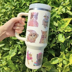5Pcs Random Holographic Glitter Cat Meme Kitten Cartoon Waterproof Stickers