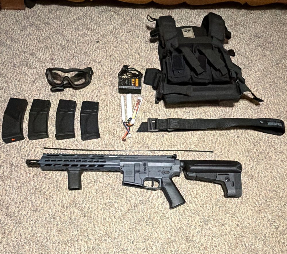 KRYTAC Trident Mk2 CRB Airsoft Rifle Bundle w/ 4 Mags, Goggles, Battery/Charger