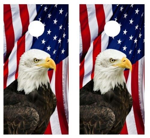 American Flag Bald Eagle Cornhole Board Wrap LAMINATED Decal Vinyl Sticker #1183