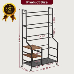 5 Tier Disc Golf Storage Rack with Wheels Hooks Organizer