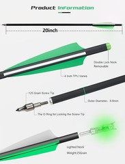 20» Crossbow Bolts Carbon Shafts OD8.8mm / 3 xLighted Nocks for Archery Hunting