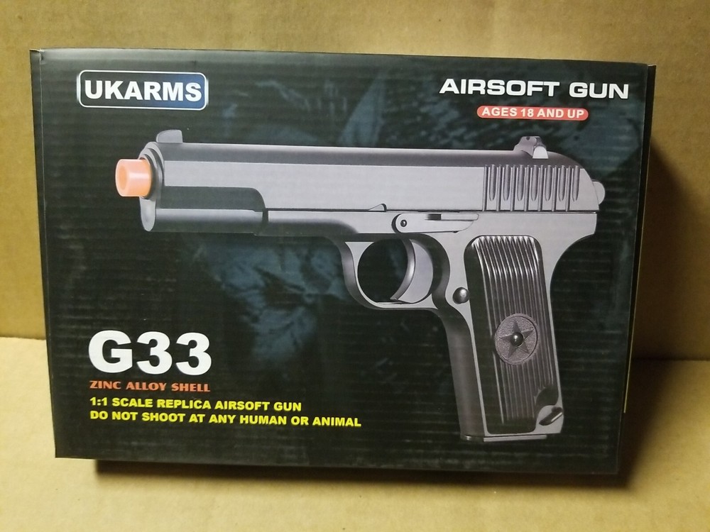 Metal Airsoft Spring Powered Pistol Zinc Alloy Body w/Factory Pack 6mm BB’s G33