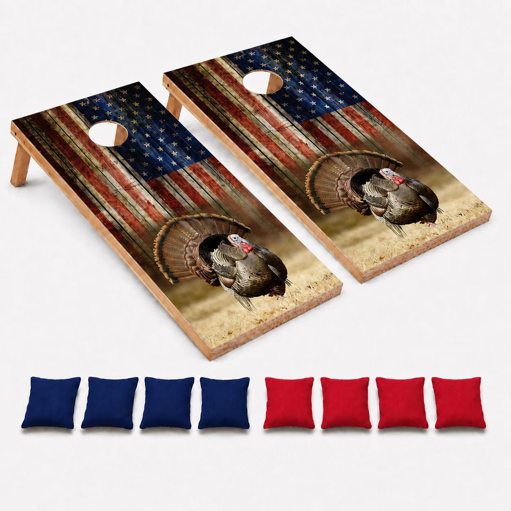 Patriotic Turkey Regular CORNHOLE BEANBAG TOSS GAME Set with Tossing Bags