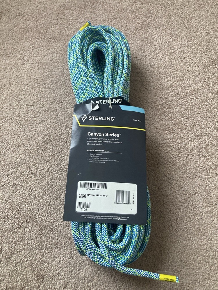 Sterling Canyon Prime 8.5mm Static Rope 150’ Blue Brand New Climbing Rope
