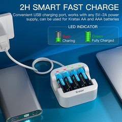 Kratax Rechargeable Lithium AA Batteries 8 Pack 1.5v 3500mWh li-ion Rechargea…