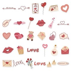 30Pcs Random Cute Love Theme Valentine’s Day Vinyl Waterproof Stickers Decals