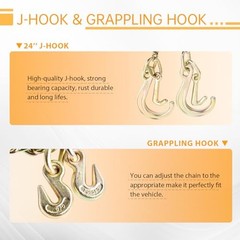 Tow Chains with Hooks, higehio 5/16″ × 24″ Tow 5/16″ w/8″ and 4″ J hook WALL