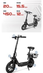 Phantomgogo R1 Seated Electric Scooter 450W Black Folding Basket Front LED