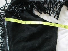 EQUIP-GRIP MEDIUM WOMENSWESTERN SHOW BLACK SUEDE FRINGE CHAPS WAIST 30″-34″