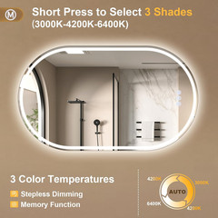 Dimmable 36×24 LED Oval Bathroom Mirror with Anti-Fog & Memory Function