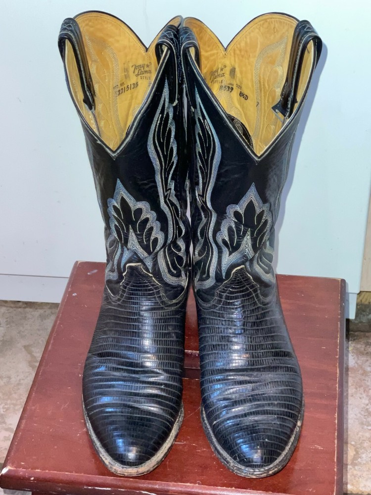 TONY LAMA COWBOY WESTERN BOOT LIZARD LOWER BLACK Sz. 8.5D Men Style 8539