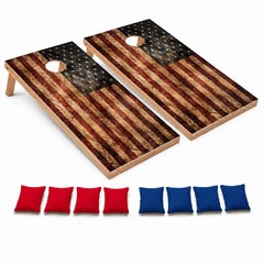 Distressed American Flag All Weather CORNHOLE BEANBAG TOSS GAME Set with Tossing