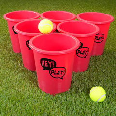 Giant Red and Blue Yard Pong Game for Whole Family with 12 Buckets, 2 Balls and