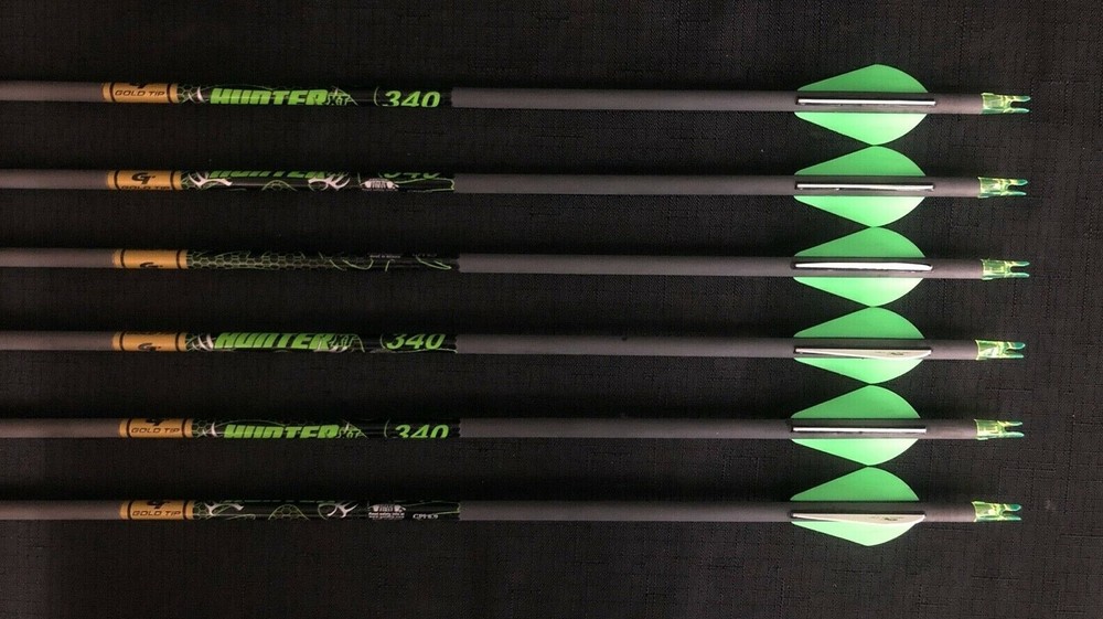 Gold Tip Hunter XT 340 Carbon Arrows w/ 2″ Raptor-X Vanes 6pk BRAND NEW