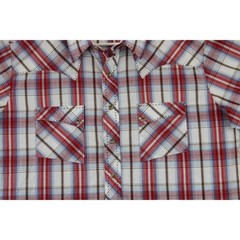Wrangler Mens Short Sleeve Plaid Snap Button Western Shirt Red Blue