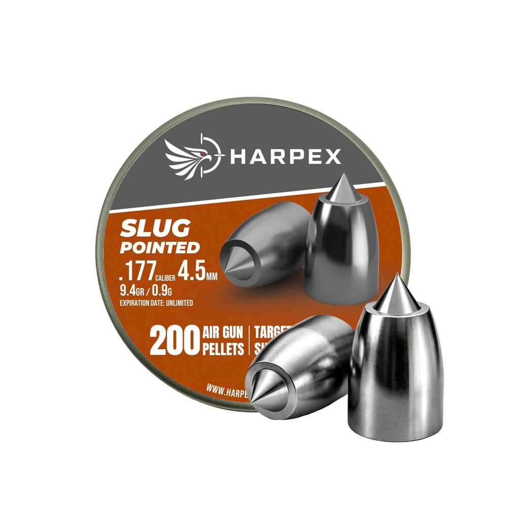 HARPEX Pro 200 Count CYLINDRICAL POINTED SLUG 4.5mm .177 Caliber Airgun Pellets