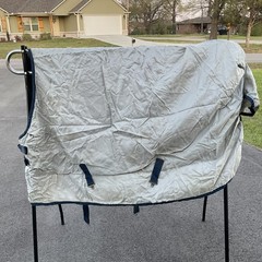 Bucas Power Turnout Horse Blanket Gray with Navy and Red Accents
