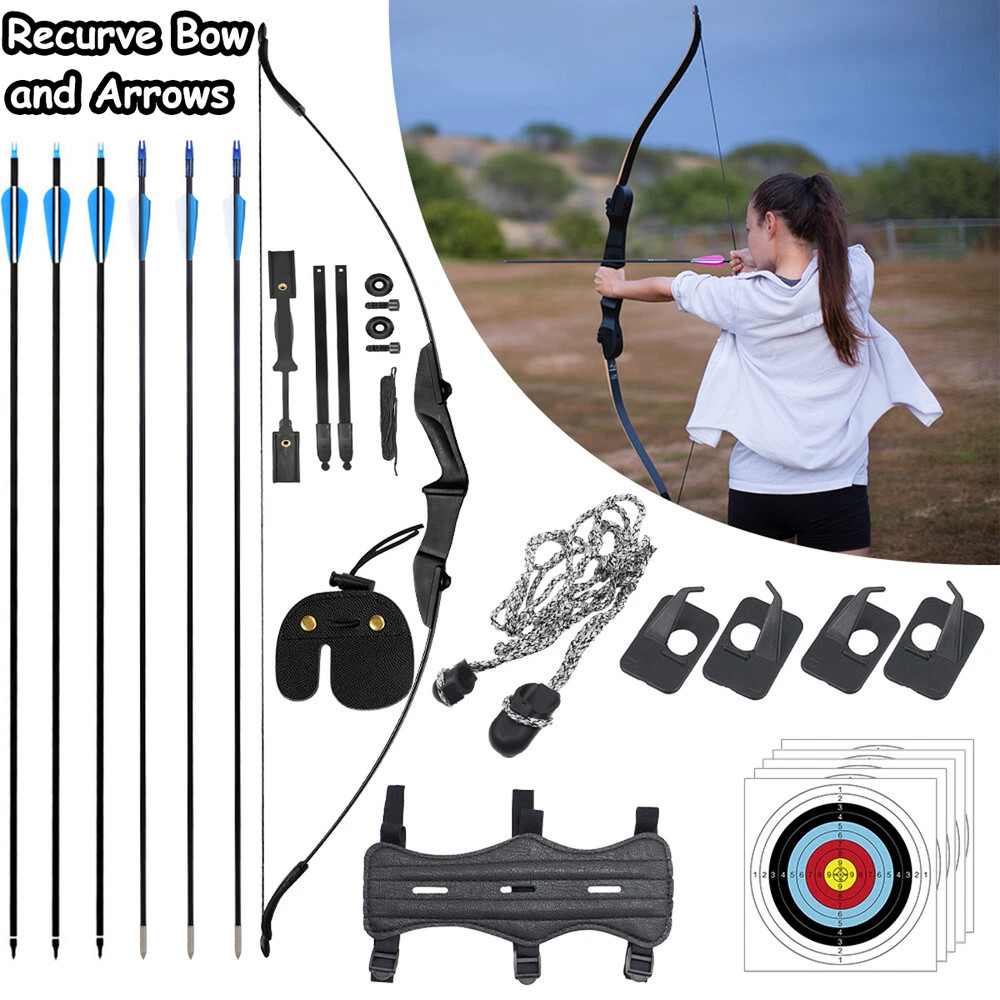 53″ Recurve Bow and Arrow Set for Beginner Archery 40lbs Bow Kit with 6pc Arrows