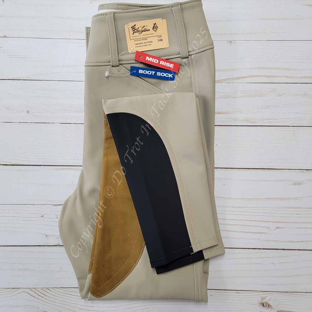 Tailored Sportsman Mid Weight Technical Breeches Clarino Patch Mid Rise – TAN