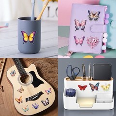 30Pcs Random Colorful Transparent PET Butterfly Nature Decal Waterproof Stickers