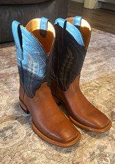 Tecovas The Doc Men’s 10D Leather Western Cowboy Boots Tan/Brown Vamp Blue Shaft