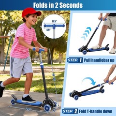 3-Wheel Kids Scooter Ages 3-12, LED Light-Up, Foldable, Adjustable Height, Durab