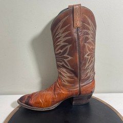 Dan Post Boots Men 9.5 Brown Eel Skin Leather Western Cowboy Snip Toe Exotic