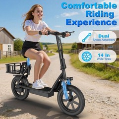 Electric Scooter with Seat for Adults 500W Motor E Scooter Rear Basket 14″ Tire