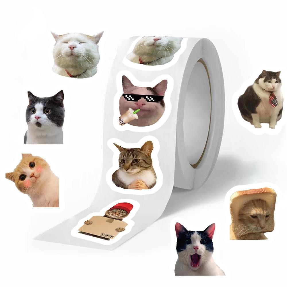 Roll of 500 Cat Face Stickers – Adhesive Decorative Seals for Envelopes & Crafts