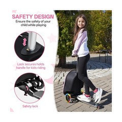 2-in-1 Kids Scooter Suitcase, 19in Large Capacity Ride-On Luggage with LED Li…