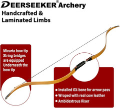 52″ Handmade Recurve Horsebow Set for Adults & Youth – 20-80Lbs Ambidextrous