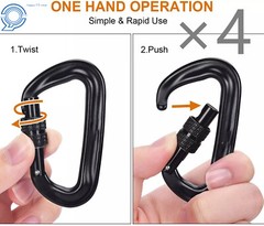 4 Pack Heavy Duty Aviation Aluminum D-Shaped Locking Carabiners Clip 12 KN