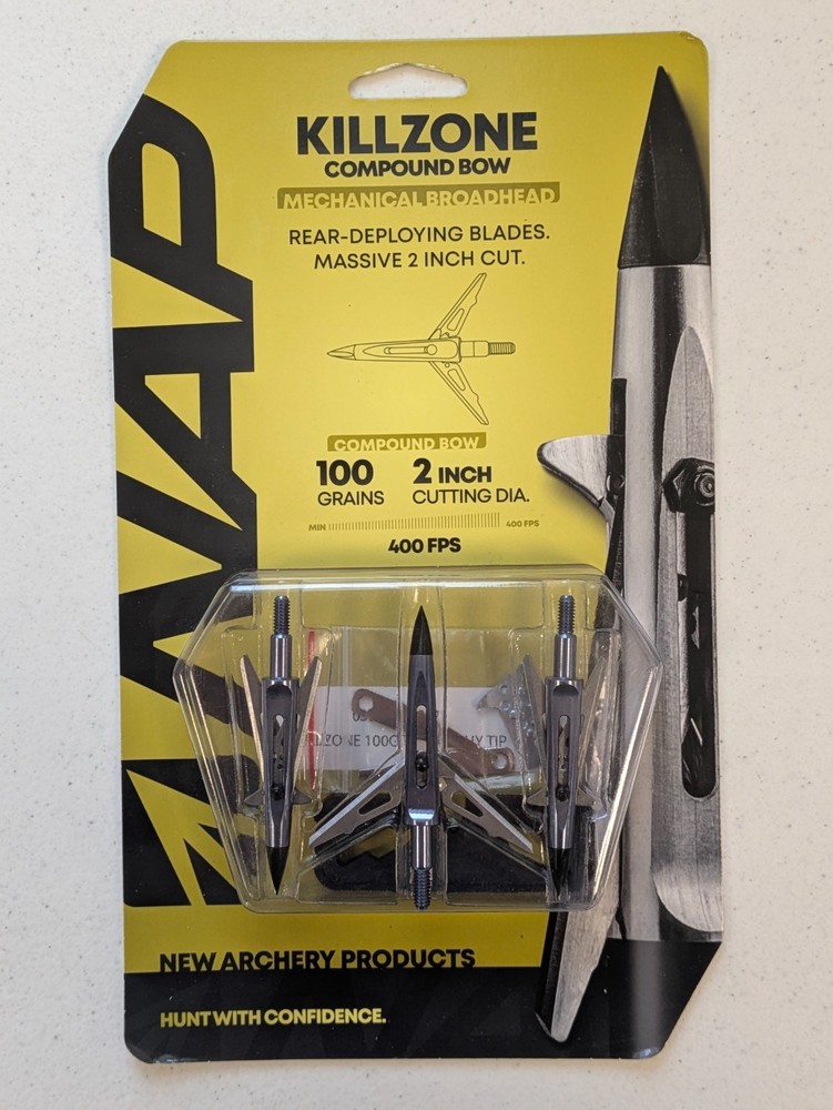 NAP Killzone Mechanical Broadhead 2 Blades 100 Grains 2” Cutting Diameter 3 Pack