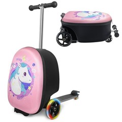 2-in-1 Kids Scooter Suitcase, 19in Large Capacity Ride-On Luggage with LED Li…