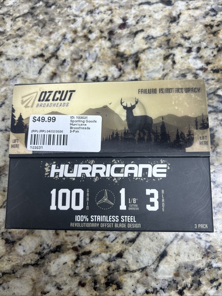 Ozcut Hurricane Broadheads 100 gr. 3 pk. 1-1/8 Cutting Diameter