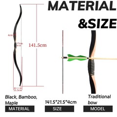 15-50lbs Traditional Bow 56inch Longbow 80cm Draw Length LH RH Hunting Training