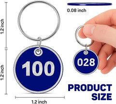 Metal Key Tags 1-100 – Durable Alloy Steel Numbered Tags in Blue Sequential Roun