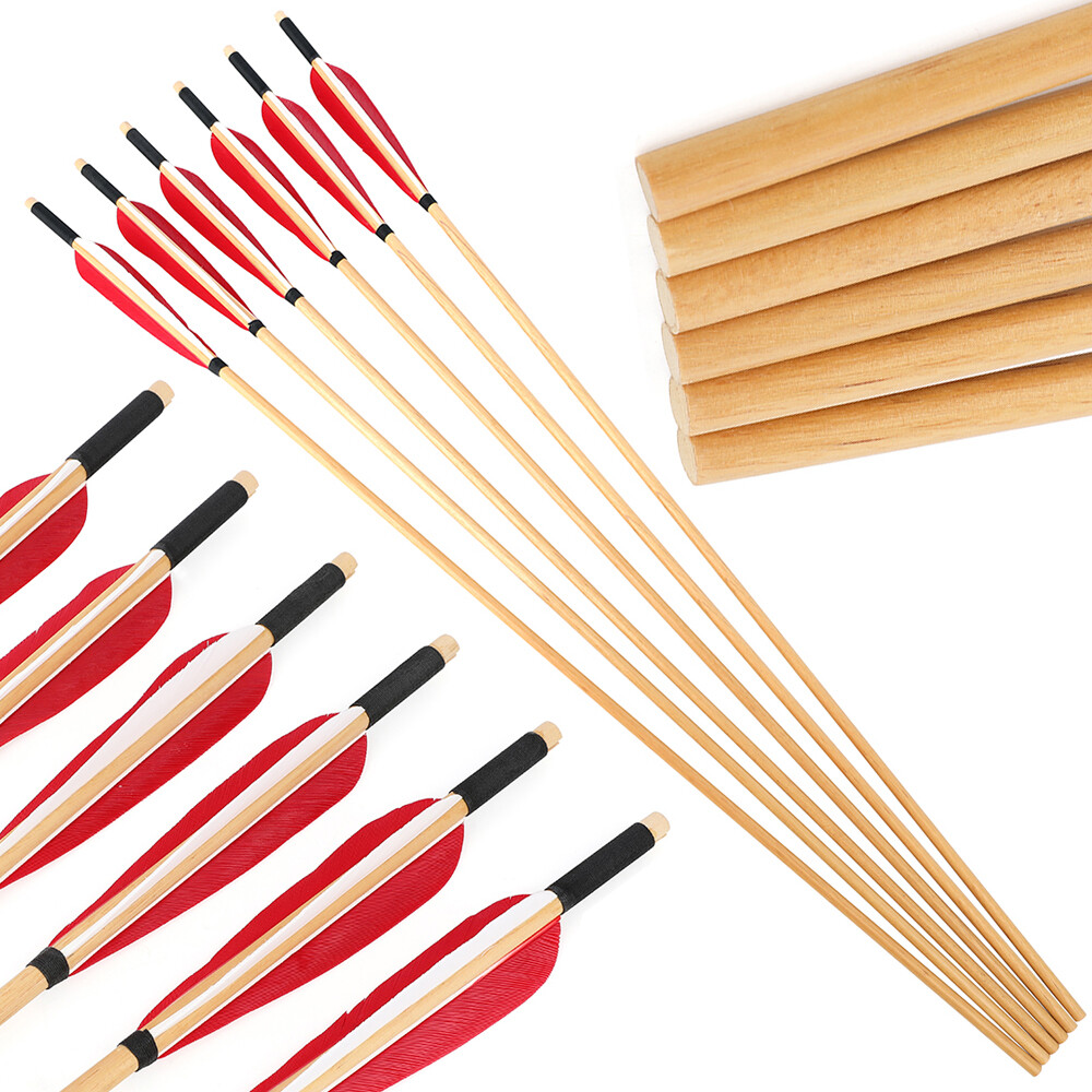 6/12pcs Wooden Arrows Turkey Feathers Diameter 8mm Handmade DIY Bow Hunting