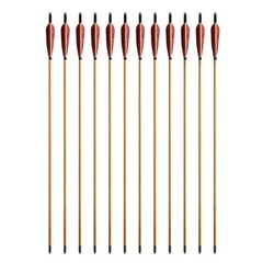 12Pcs 33″ Wooden Arrow LongBow Hunting Red Lightning Turkey Feather Fletching