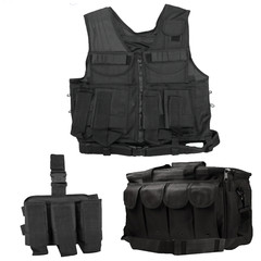 Shooters Gate Deluxe Paintball Vest, Drop Leg Carrier & Range Bag Set – Black