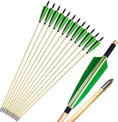 12pcs 33» Wooden Arrows Archery Handmade Arrows Shaft Turkey Feather Fletching